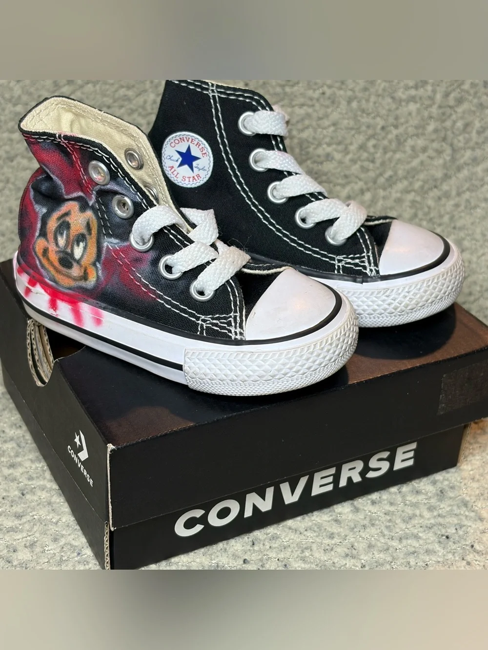 Converse Black High-Top Sneakers with Custom Painted Graphics
